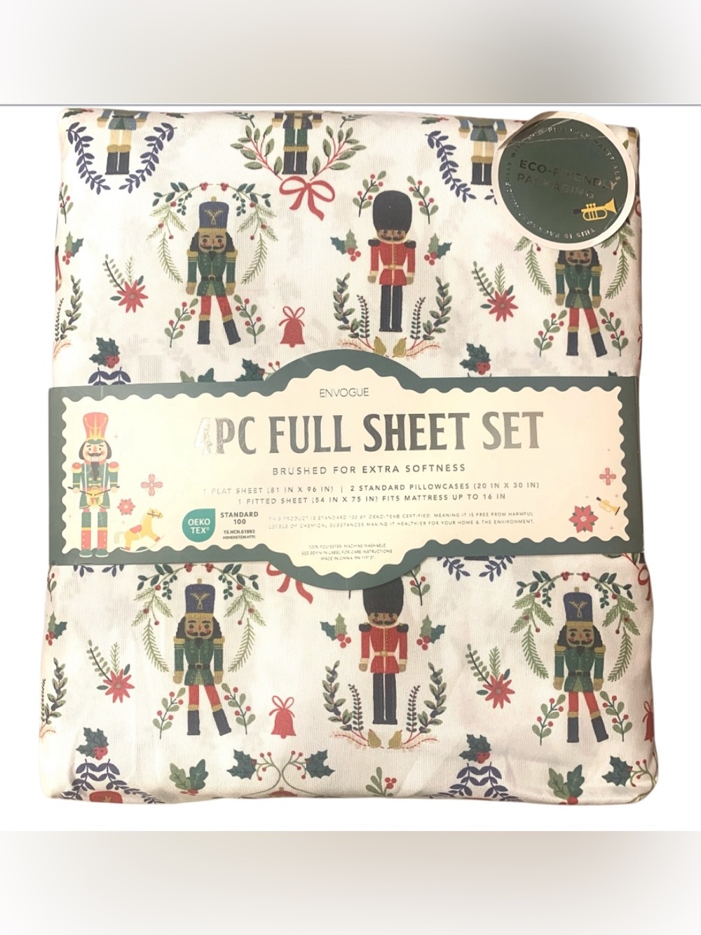Envogue Full Size Sheet Set 4 Piece Nutcracker Soldiers Brushed Soft Holiday